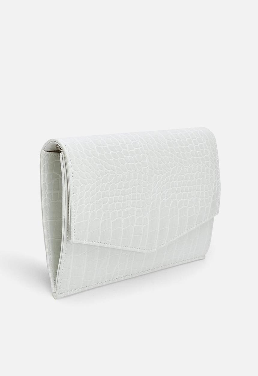 boohoo - Croc envelope mini clutch bag - white
