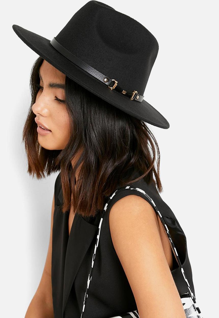 boohoo - Buckle detail fedora hat - black