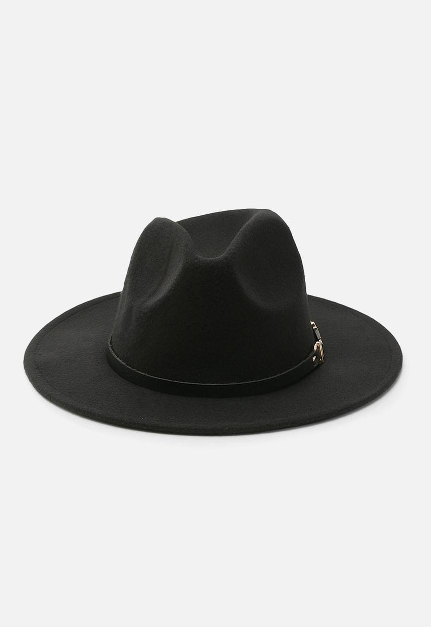 boohoo - Buckle detail fedora hat - black
