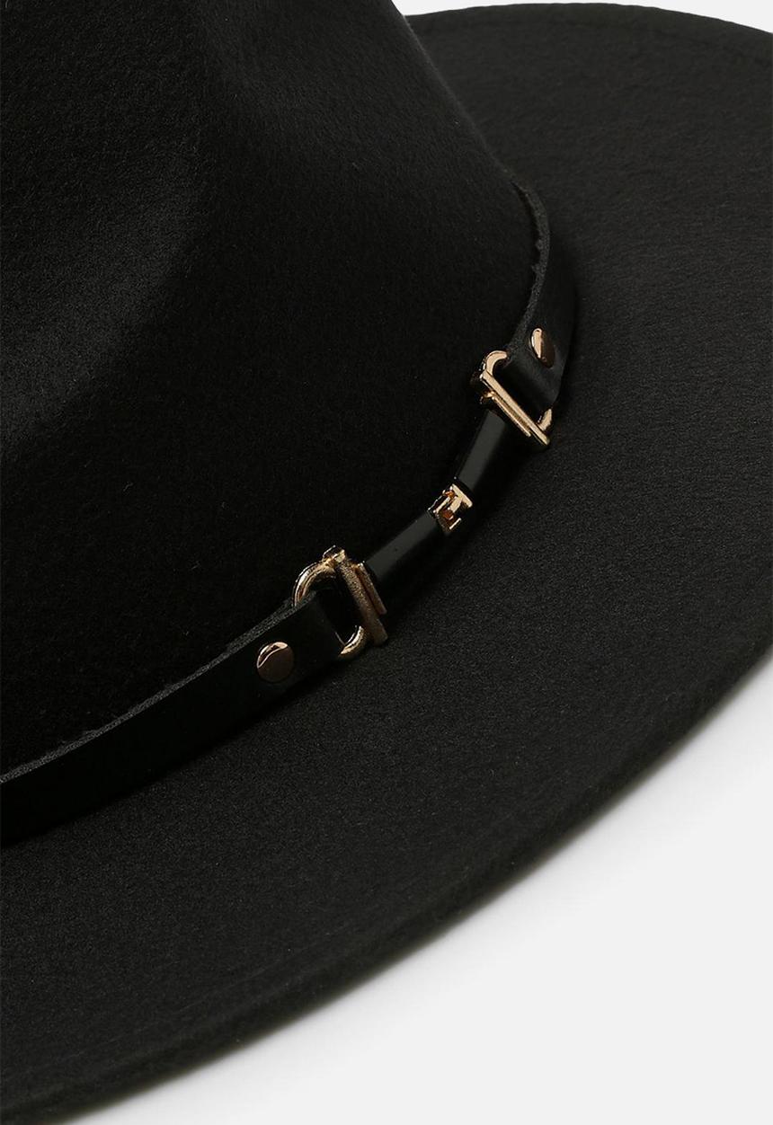 boohoo - Buckle detail fedora hat - black