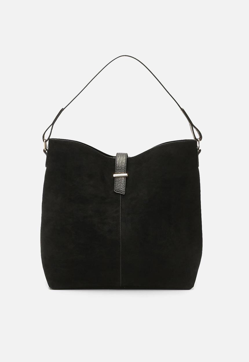 boohoo - Croc handle suedette structured tote bag - black