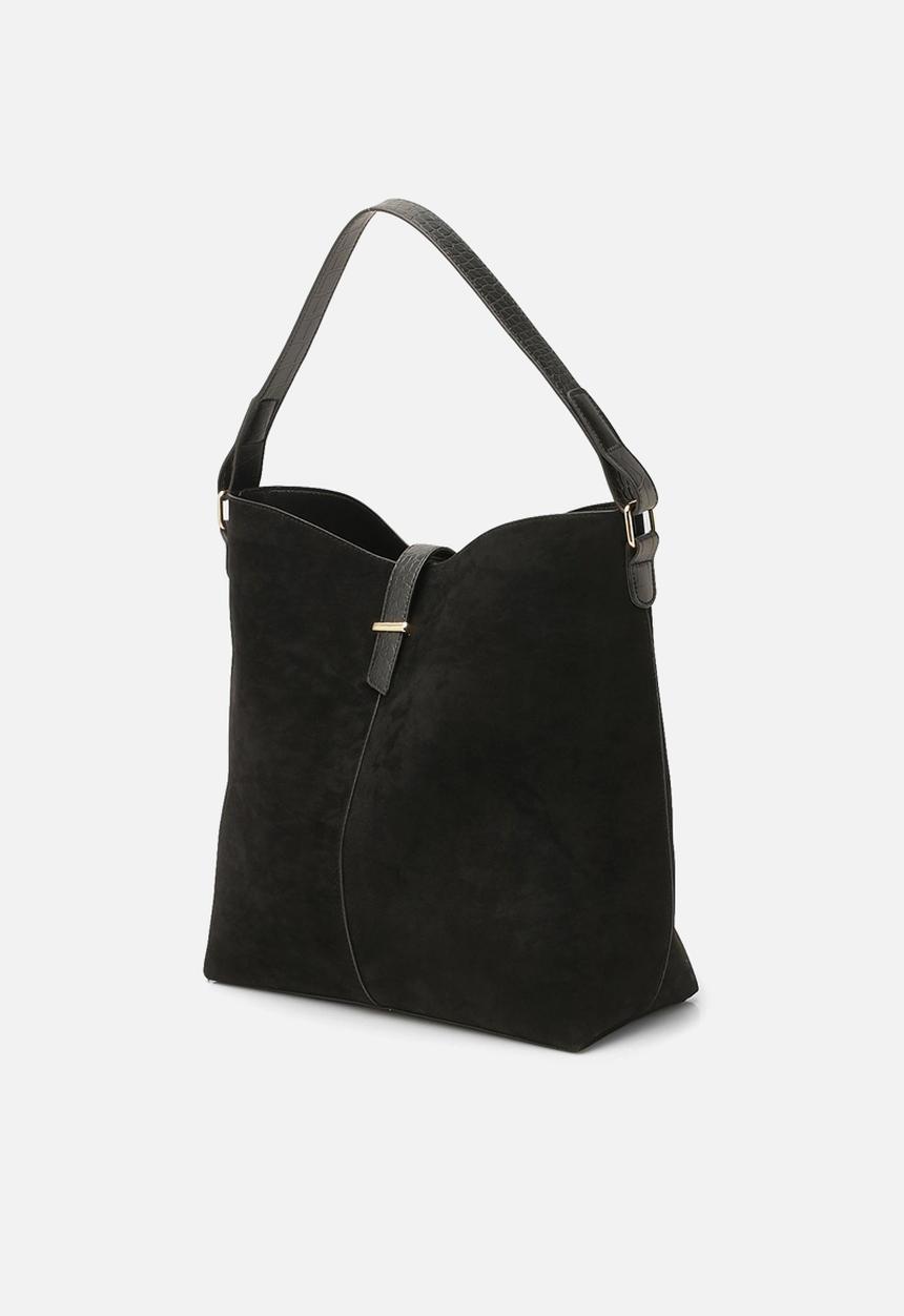 boohoo - Croc handle suedette structured tote bag - black