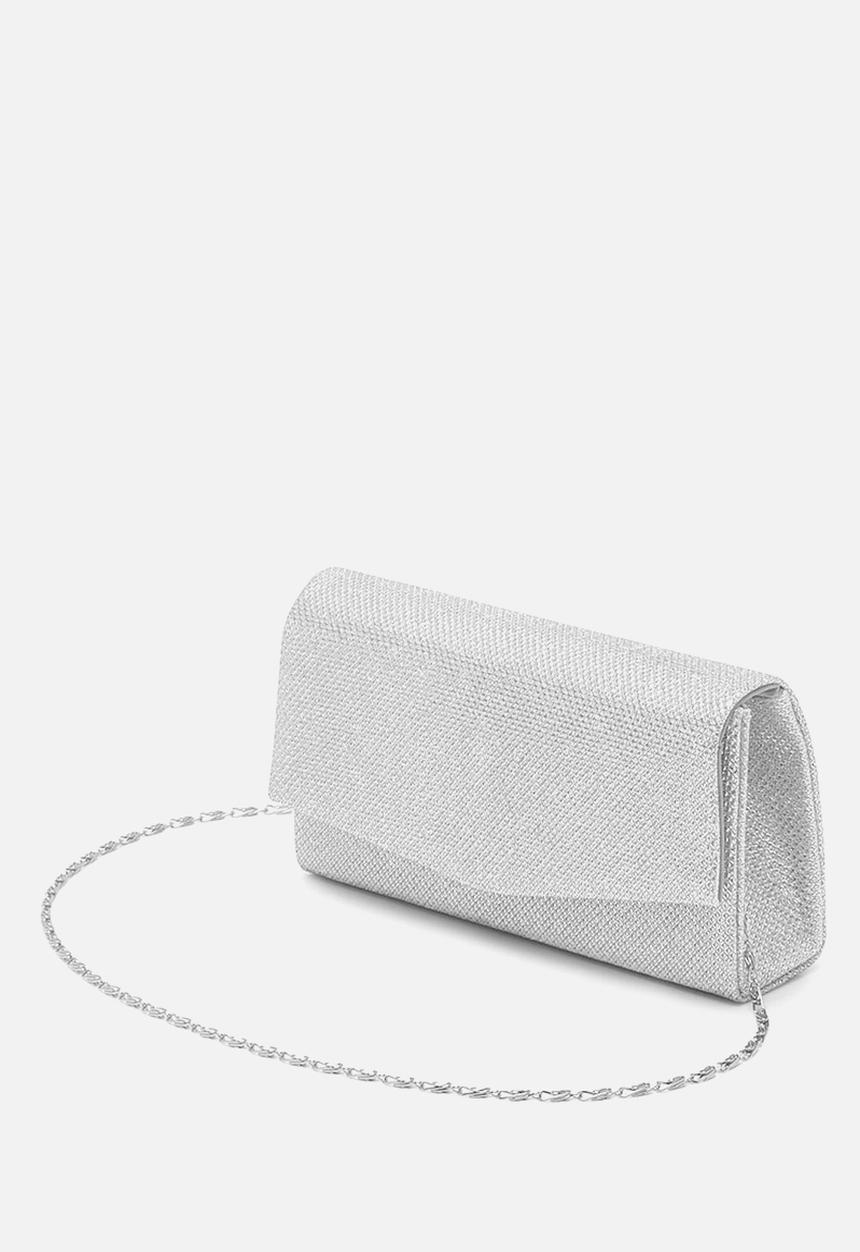 boohoo - Glitter envelope clutch bag and chain - silver