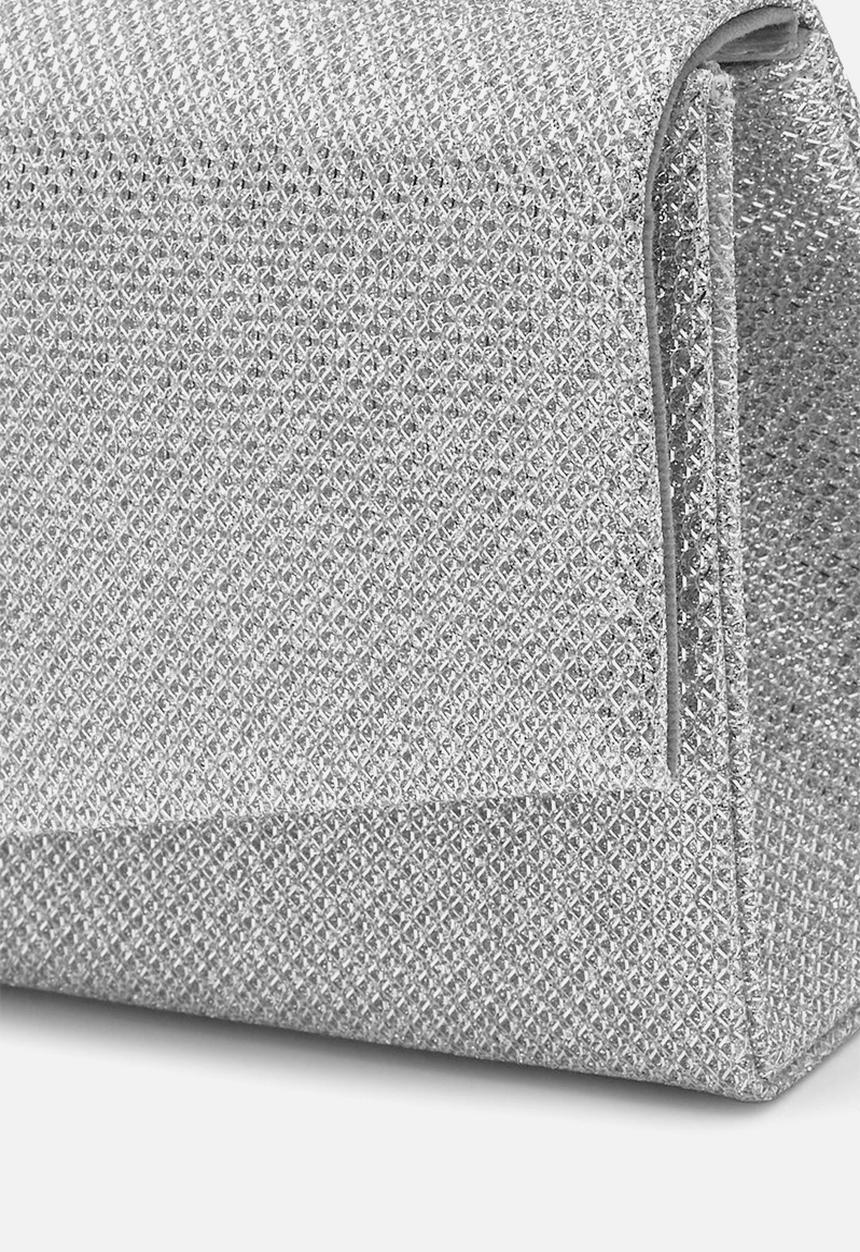 boohoo - Glitter envelope clutch bag and chain - silver