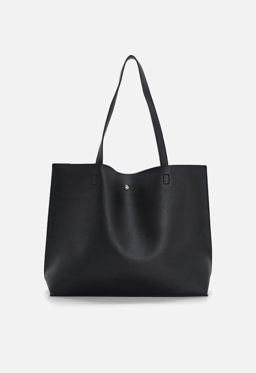 boohoo - Large popper tote shopper bag - black