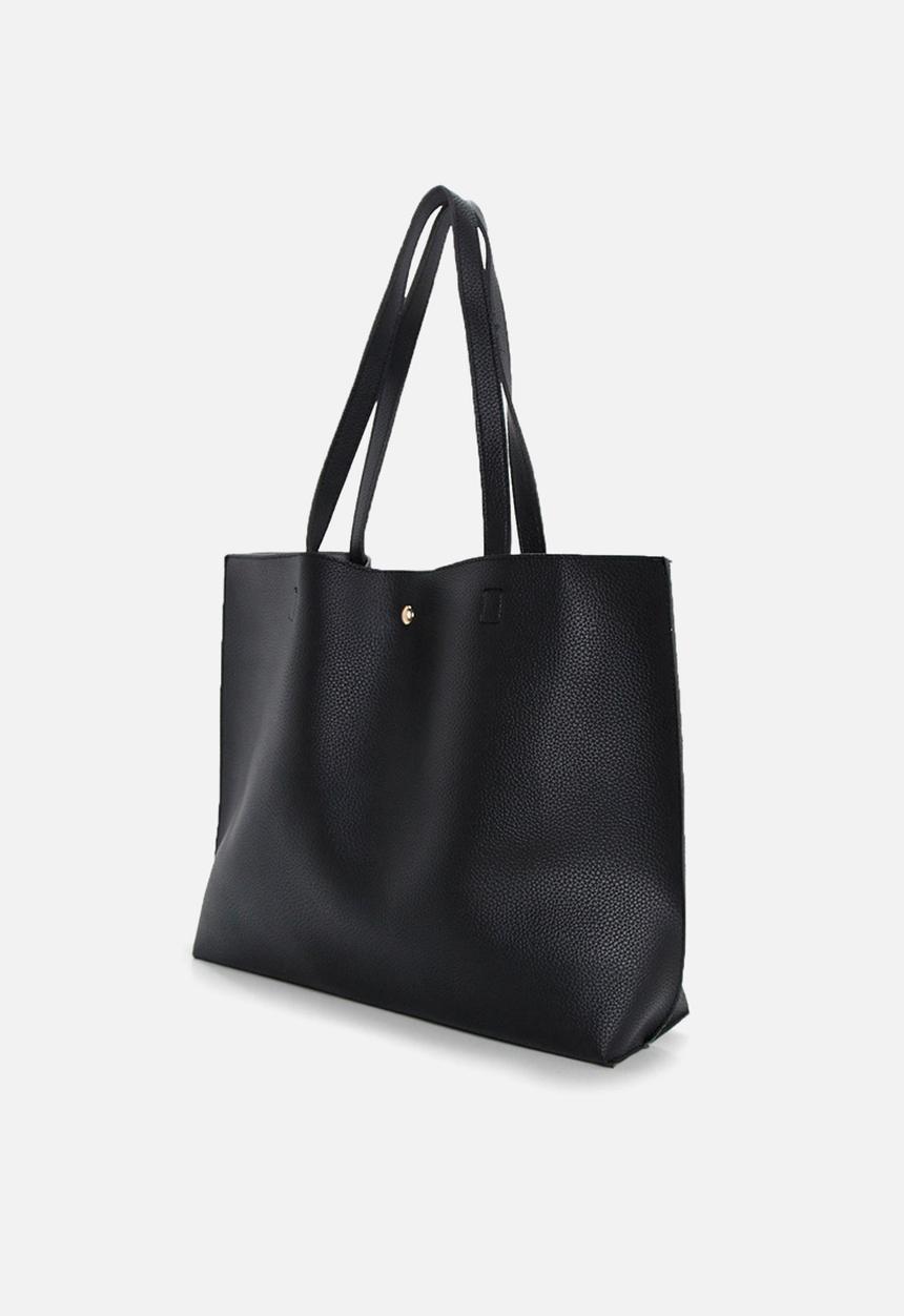 boohoo - Large popper tote shopper bag - black