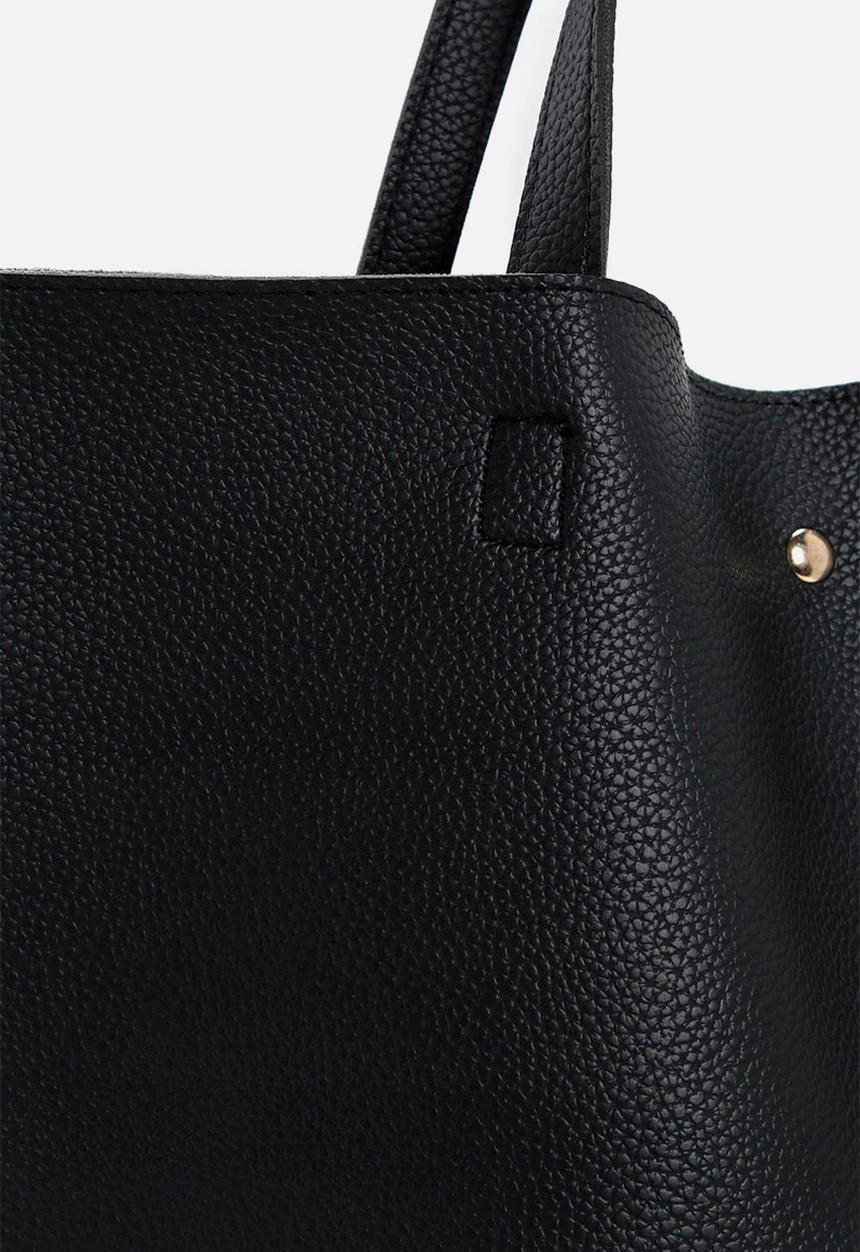 boohoo - Large popper tote shopper bag - black