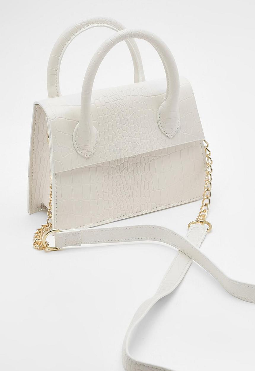 boohoo - Mini croc structured crossbody bag - white
