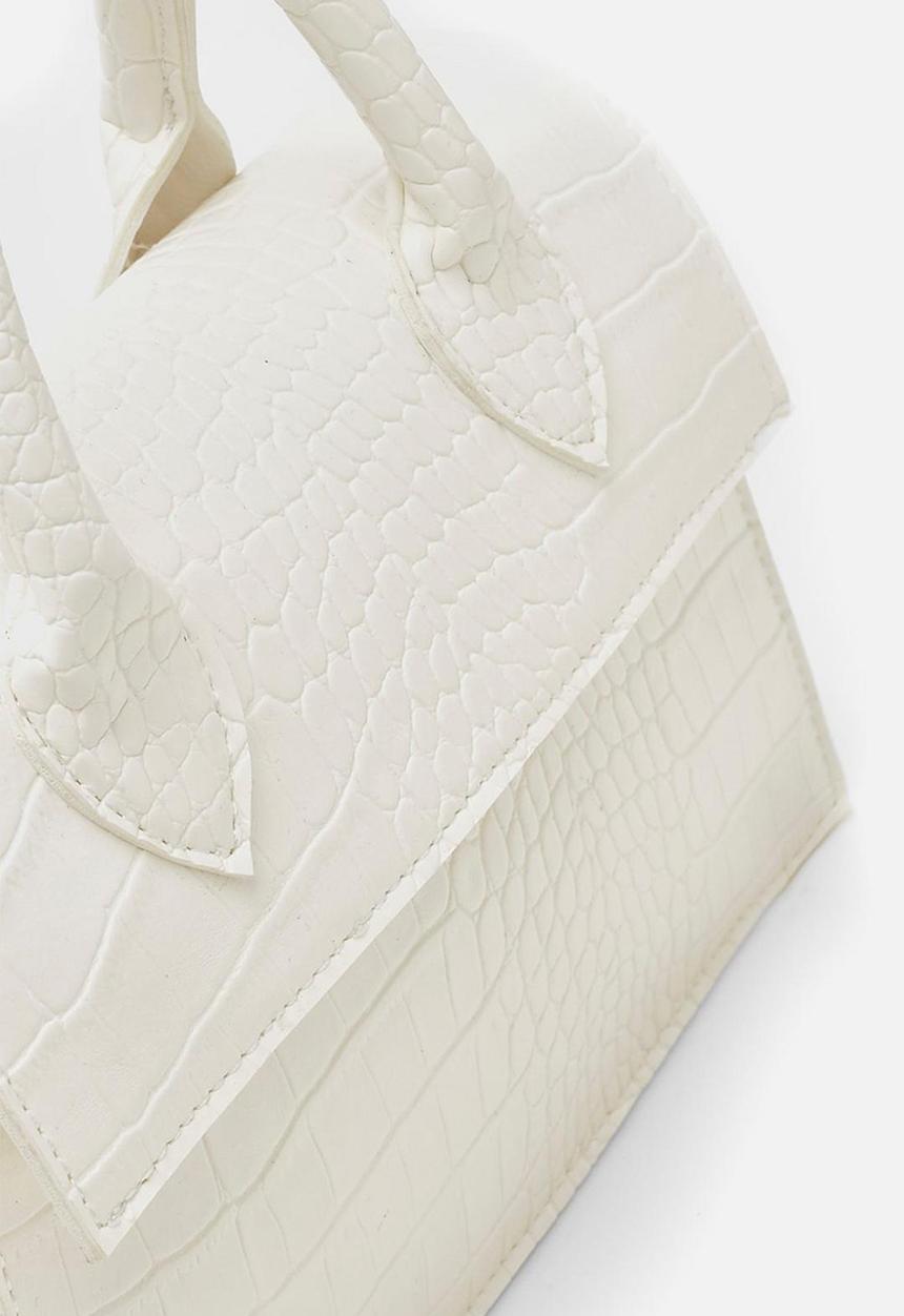 boohoo - Mini croc structured crossbody bag - white