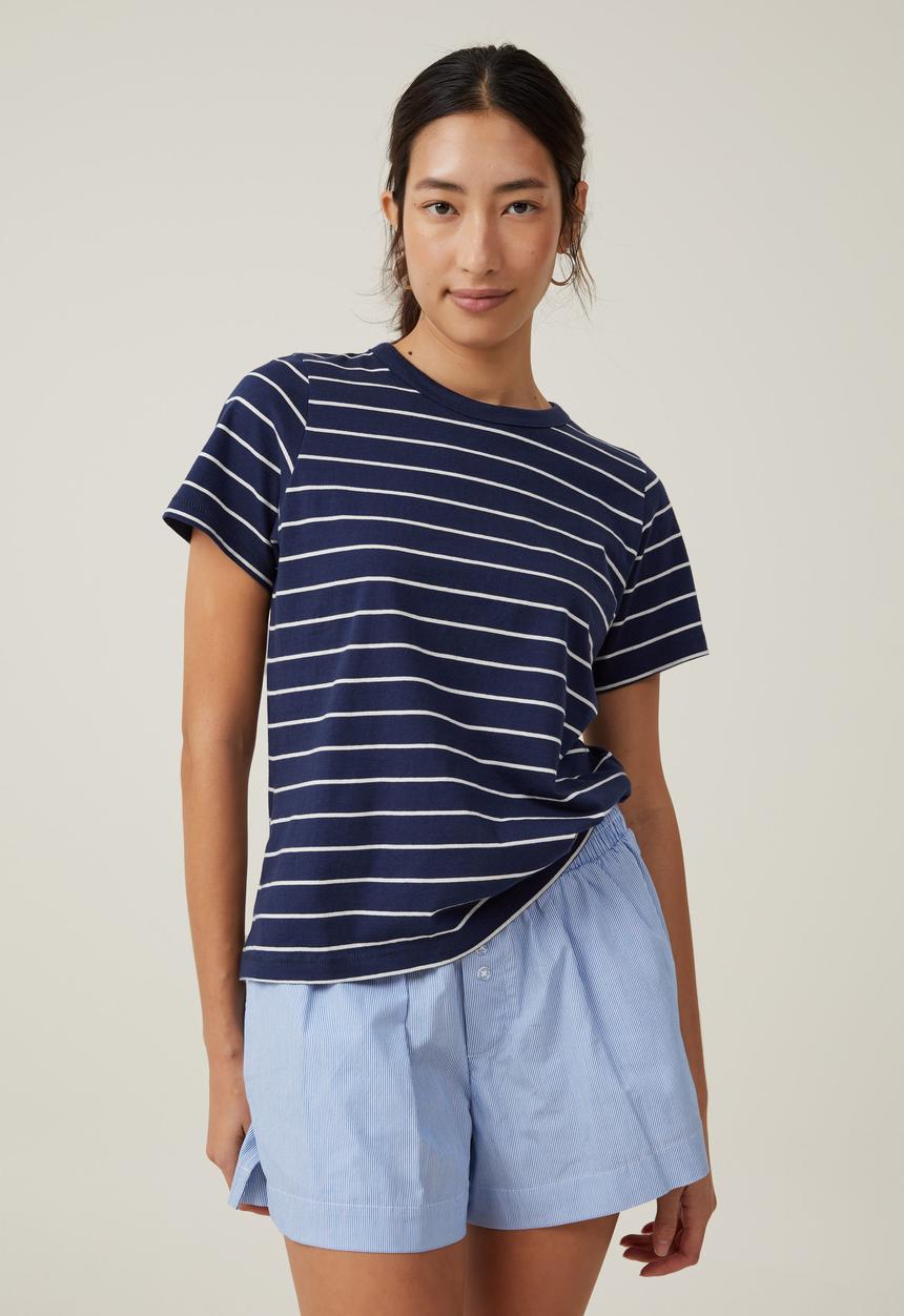 Cotton On - The Classic Organic Tee - Luka Stripe Ink Navy/Light Stone