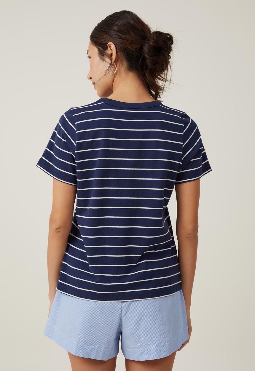 Cotton On - The Classic Organic Tee - Luka Stripe Ink Navy/Light Stone
