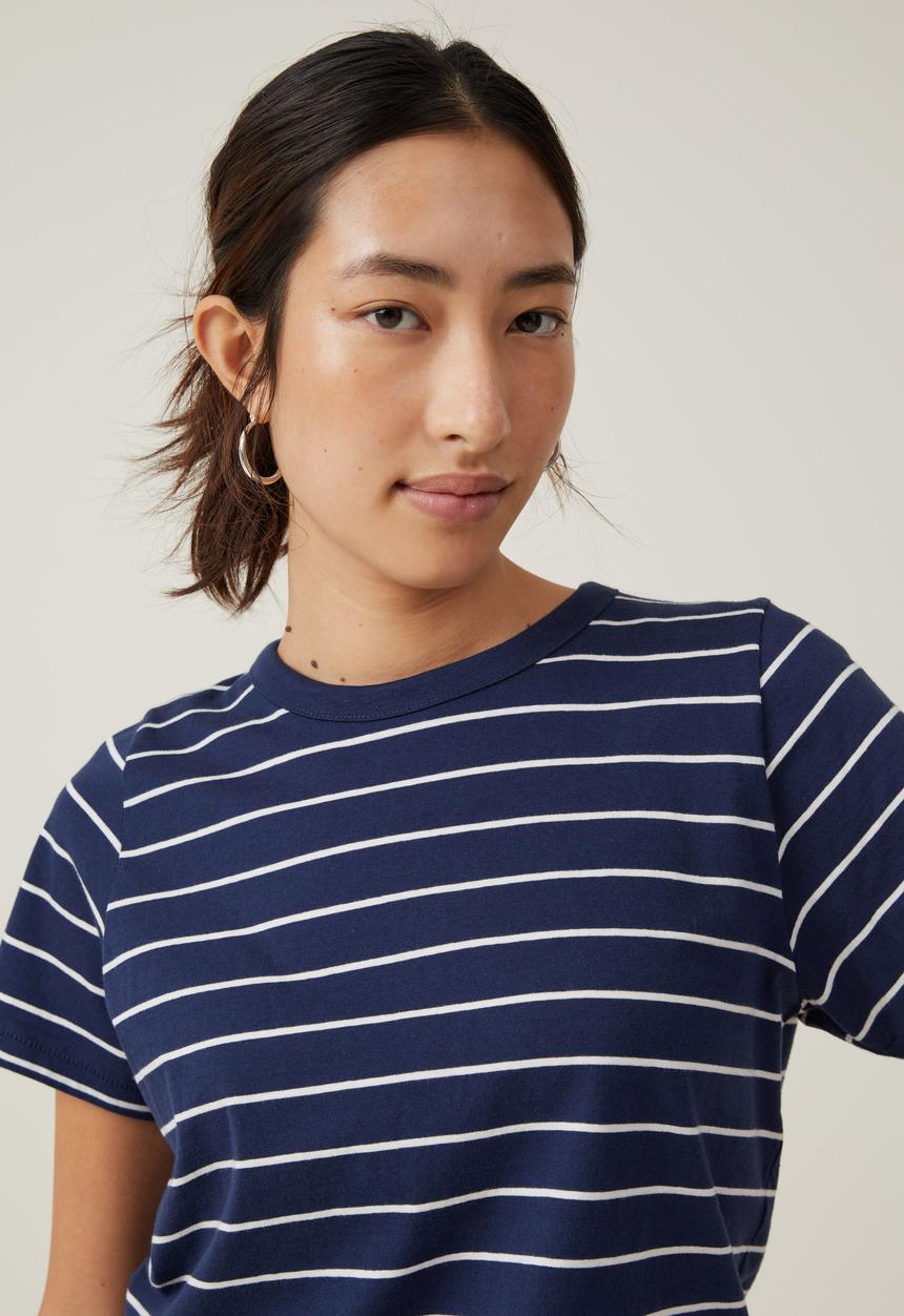 Cotton On - The Classic Organic Tee - Luka Stripe Ink Navy/Light Stone