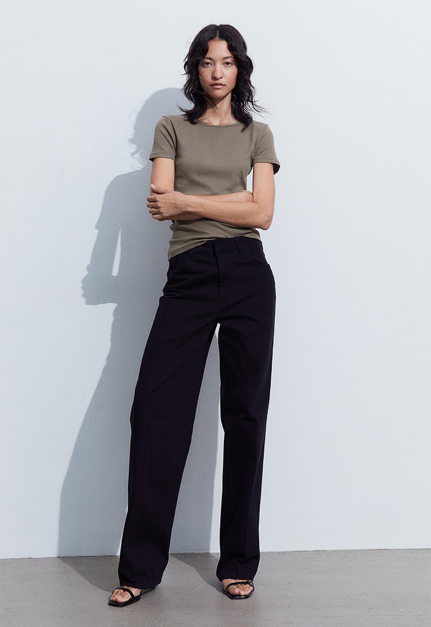 H&M - Ribbed T-shirt - dark greige