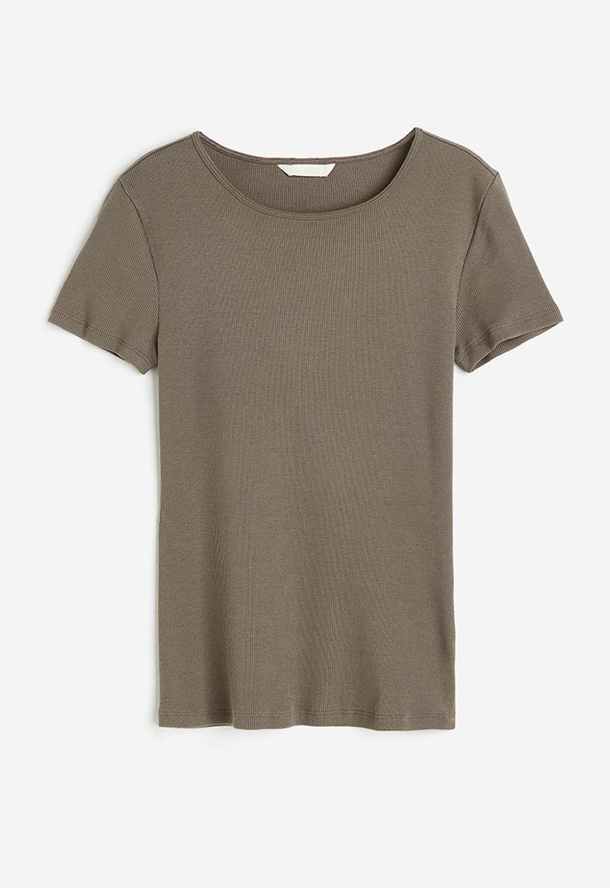 H&M - Ribbed T-shirt - dark greige