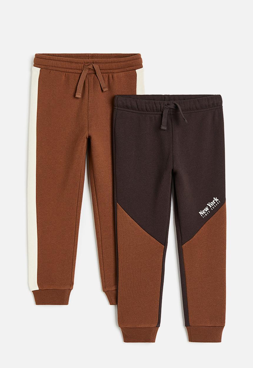 H&M - 2 pack joggers - brown block-coloured 