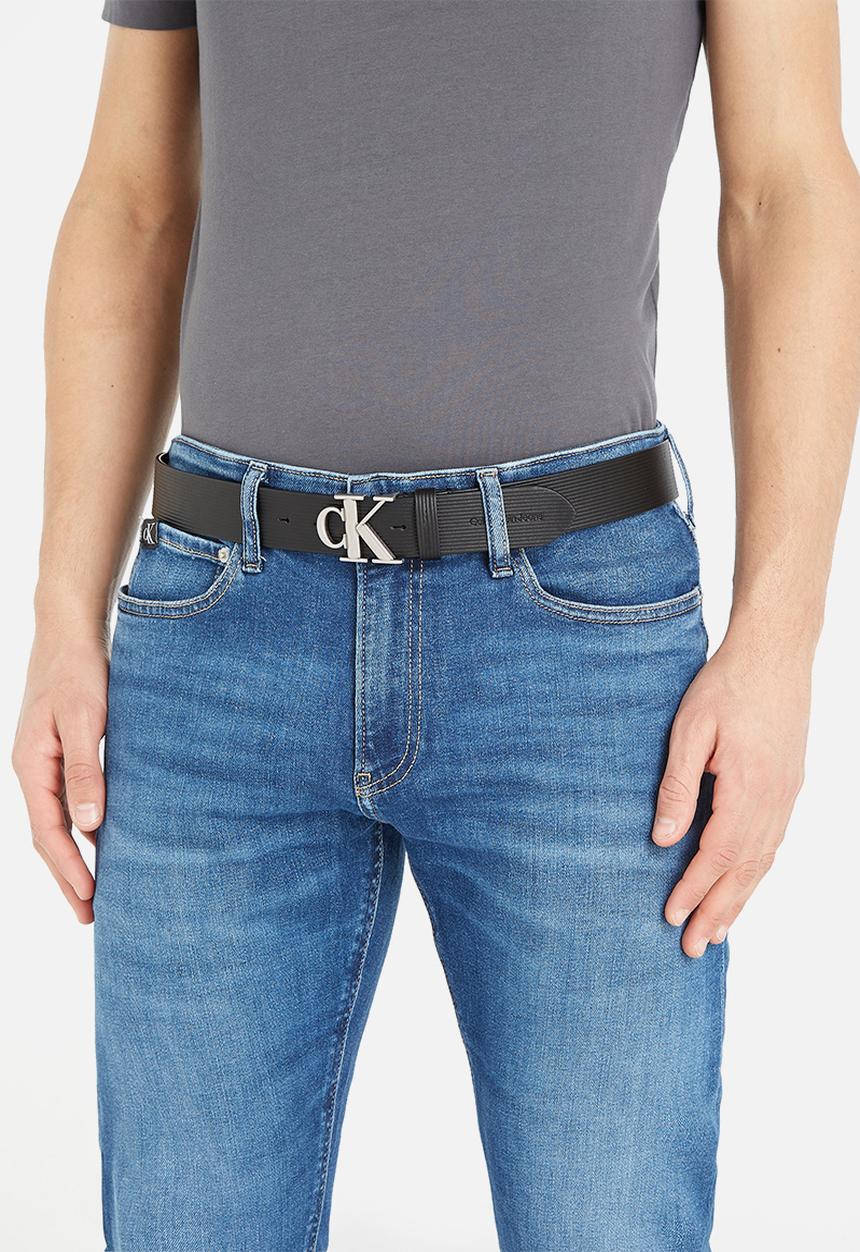 Calvin Klein - Round mono pl leather tx belt 35mm - black