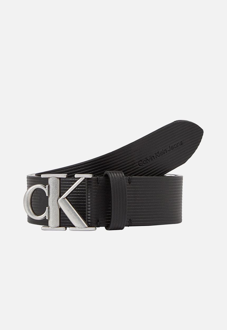 Calvin Klein - Round mono pl leather tx belt 35mm - black