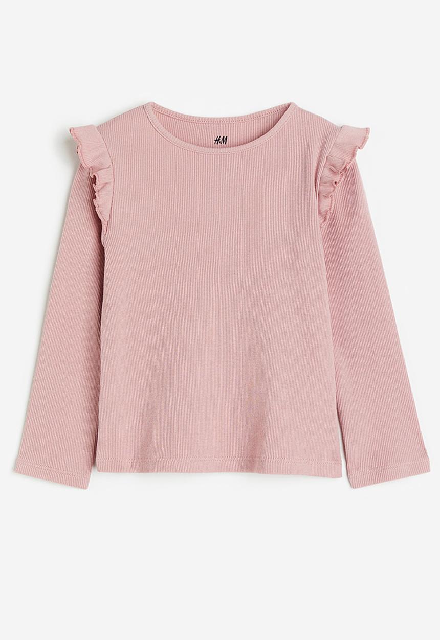 H&M - Flounce-trimmed ribbed top - dusty pink