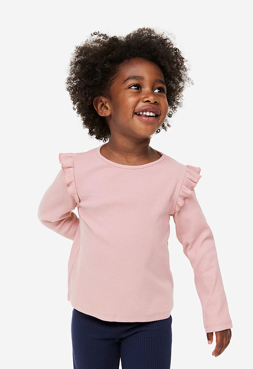 H&M - Flounce-trimmed ribbed top - dusty pink