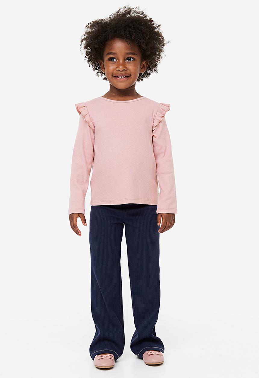 H&M - Flounce-trimmed ribbed top - dusty pink