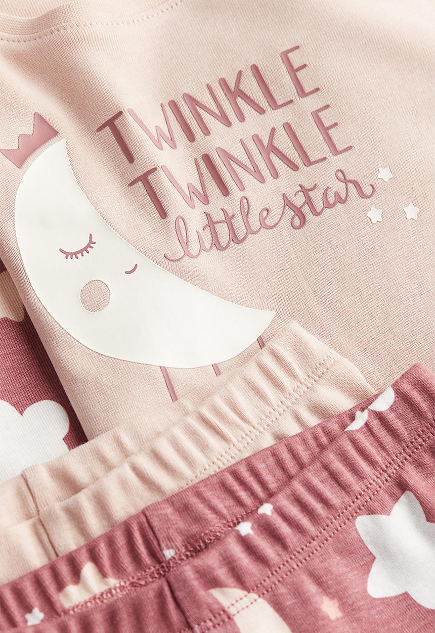 H&M - 2 pack jersey pyjamas - dark pink stars