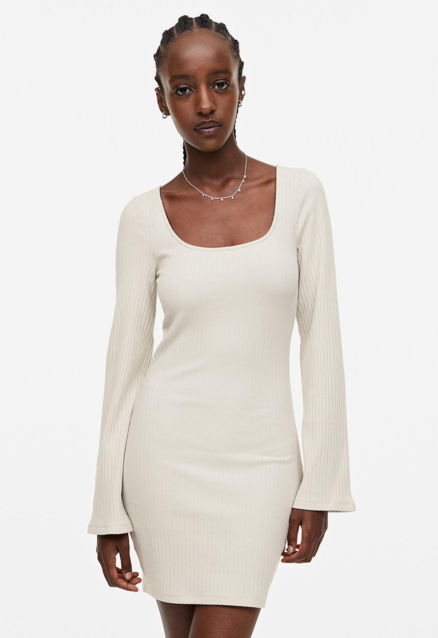 H&M - Ribbed bodycon dress - light beige