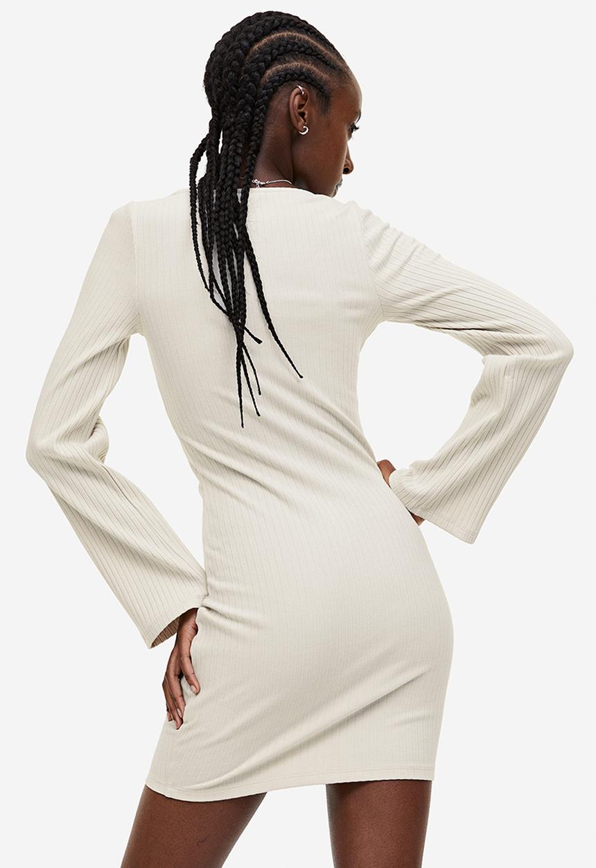 H&M - Ribbed bodycon dress - light beige