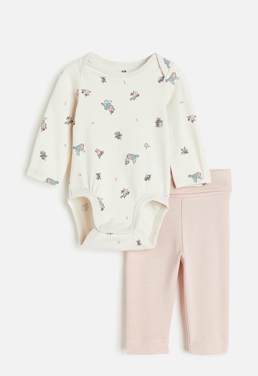 H&M - 2 piece cotton jersey set - white & pink multi