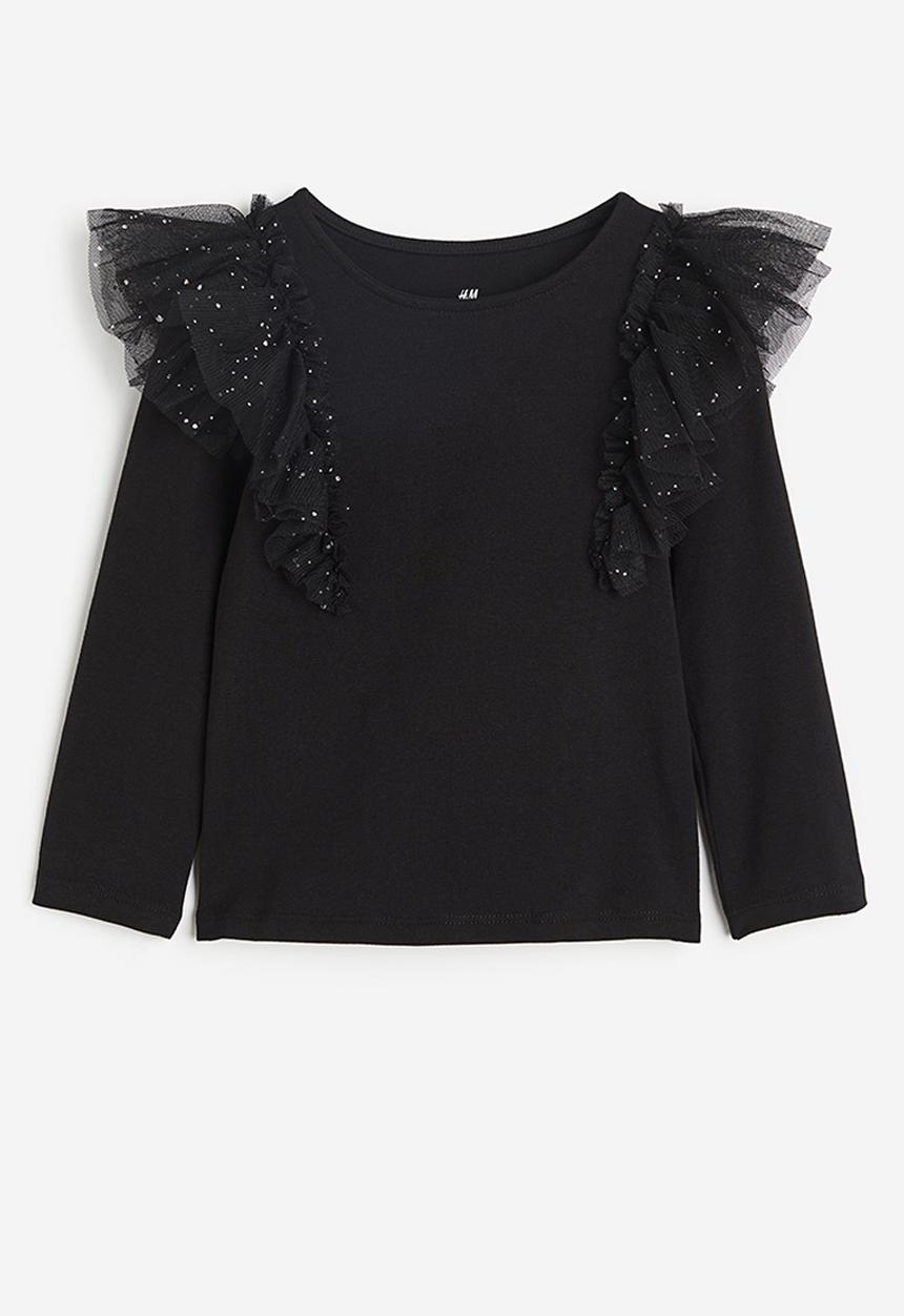H&M - Flounce-trimmed top - black