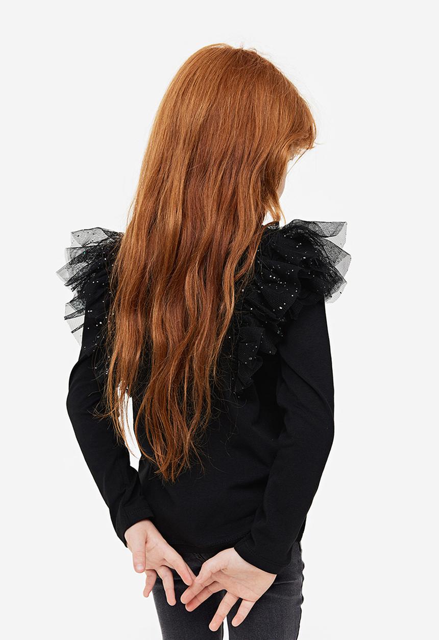 H&M - Flounce-trimmed top - black