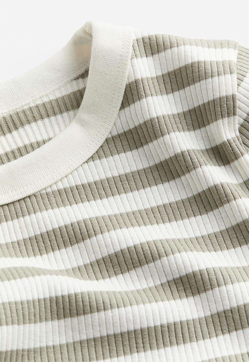 H&M - Ribbed jersey top - sage green/striped