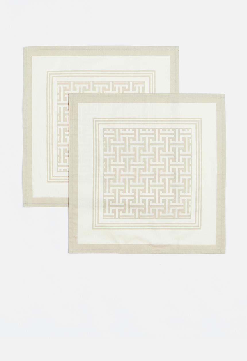 H&M - 2 pack cotton sateen napkins - light beige patterned