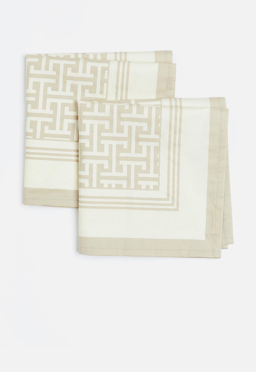 H&M - 2 pack cotton sateen napkins - light beige patterned