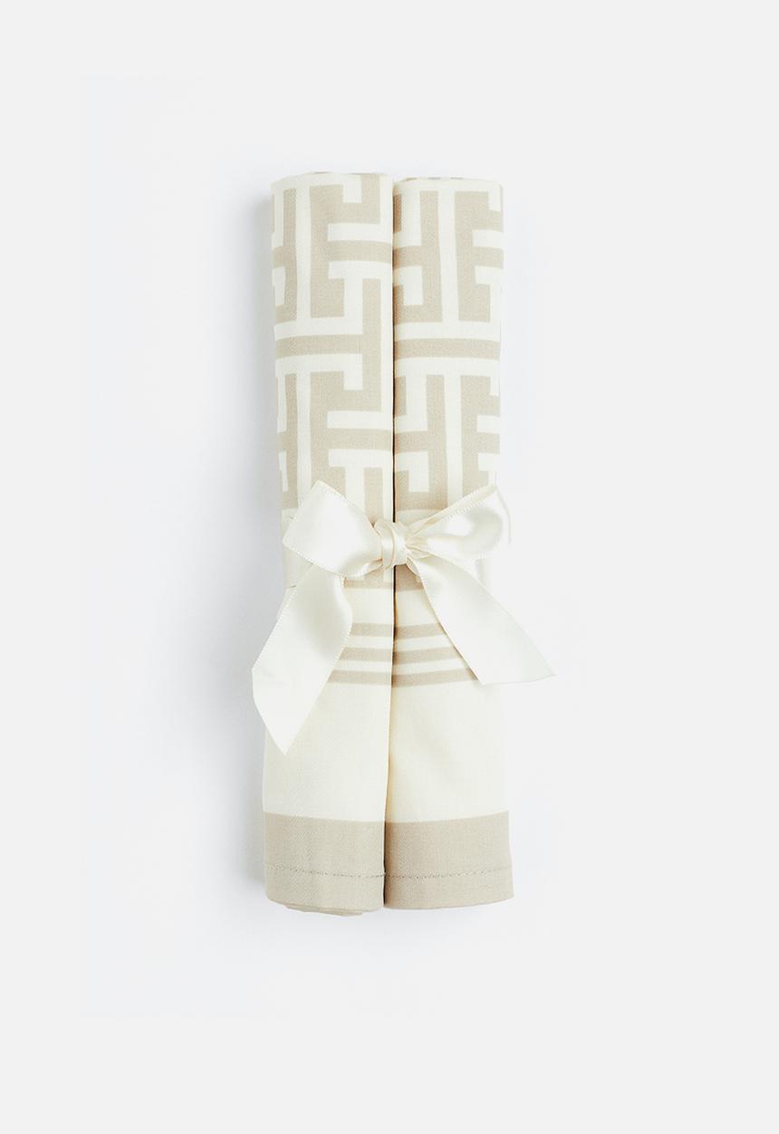H&M - 2 pack cotton sateen napkins - light beige patterned