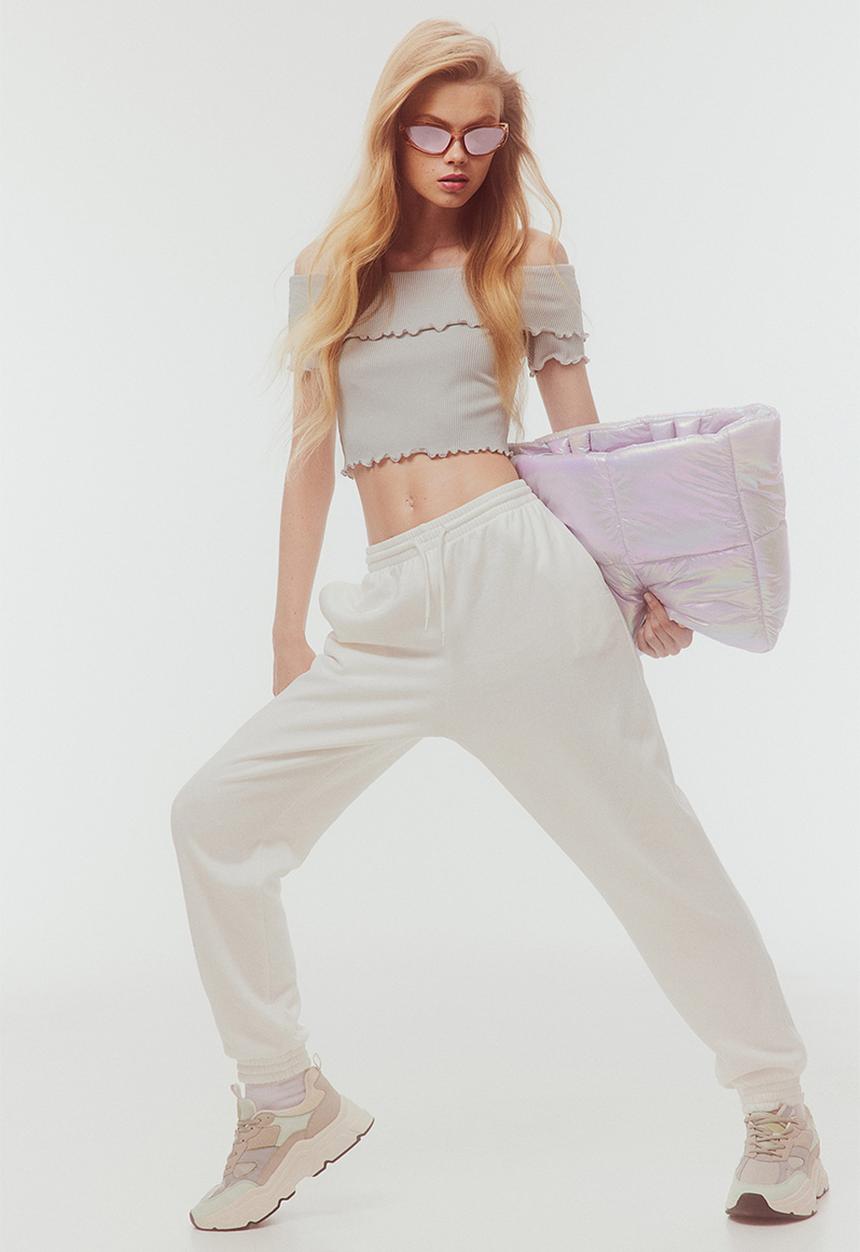 H&M - Ribbed off-the-shoulder top - light grey
