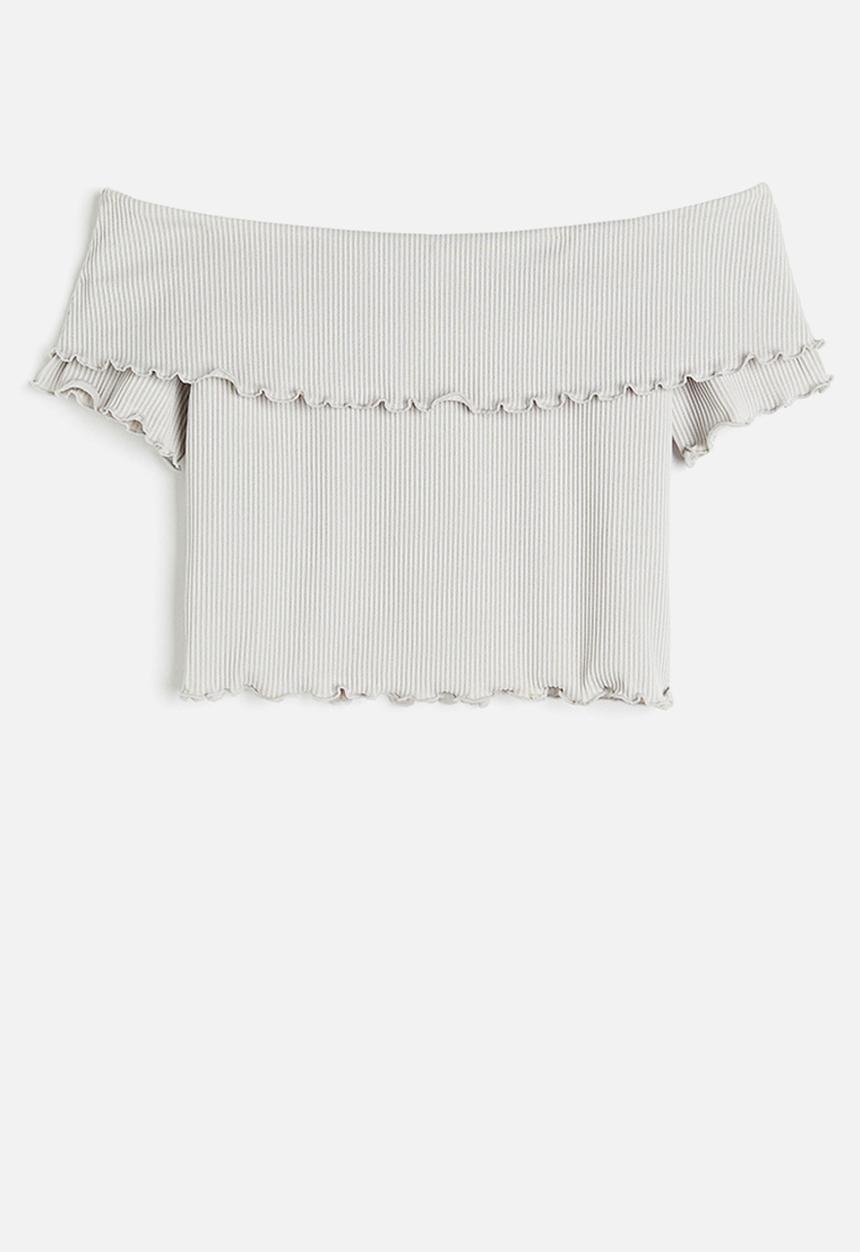 H&M - Ribbed off-the-shoulder top - light grey