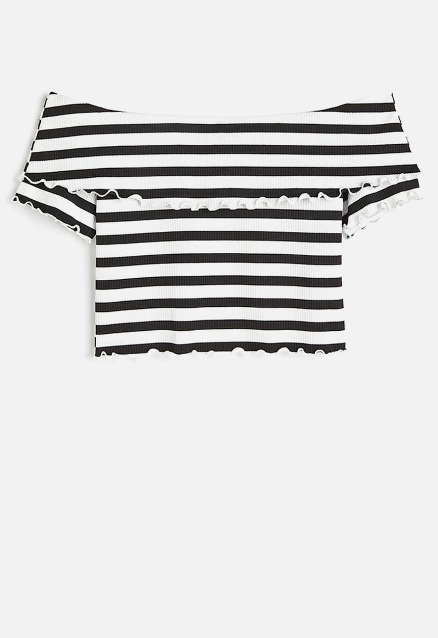 H&M - Ribbed off-the-shoulder top - black striped