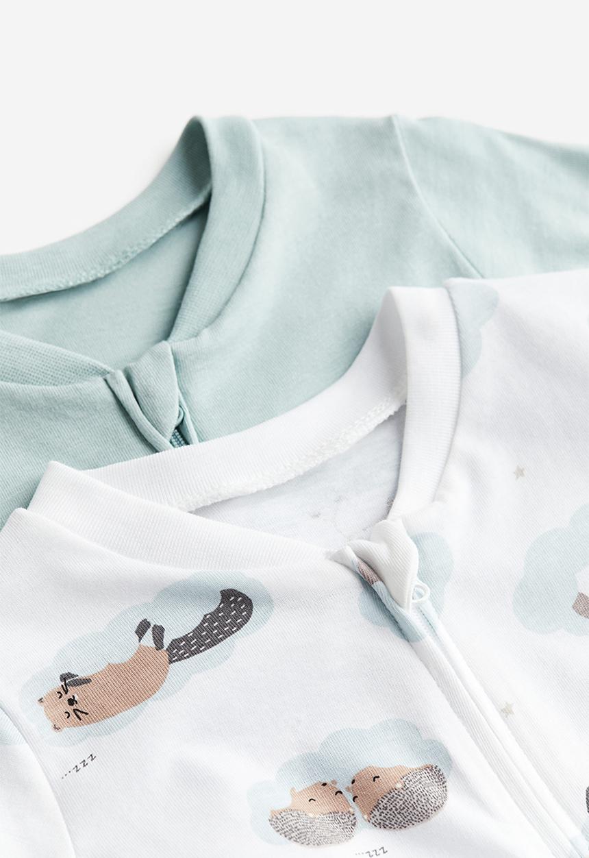 H&M - 2 pack zip-up sleepsuits - turquoise & white multi