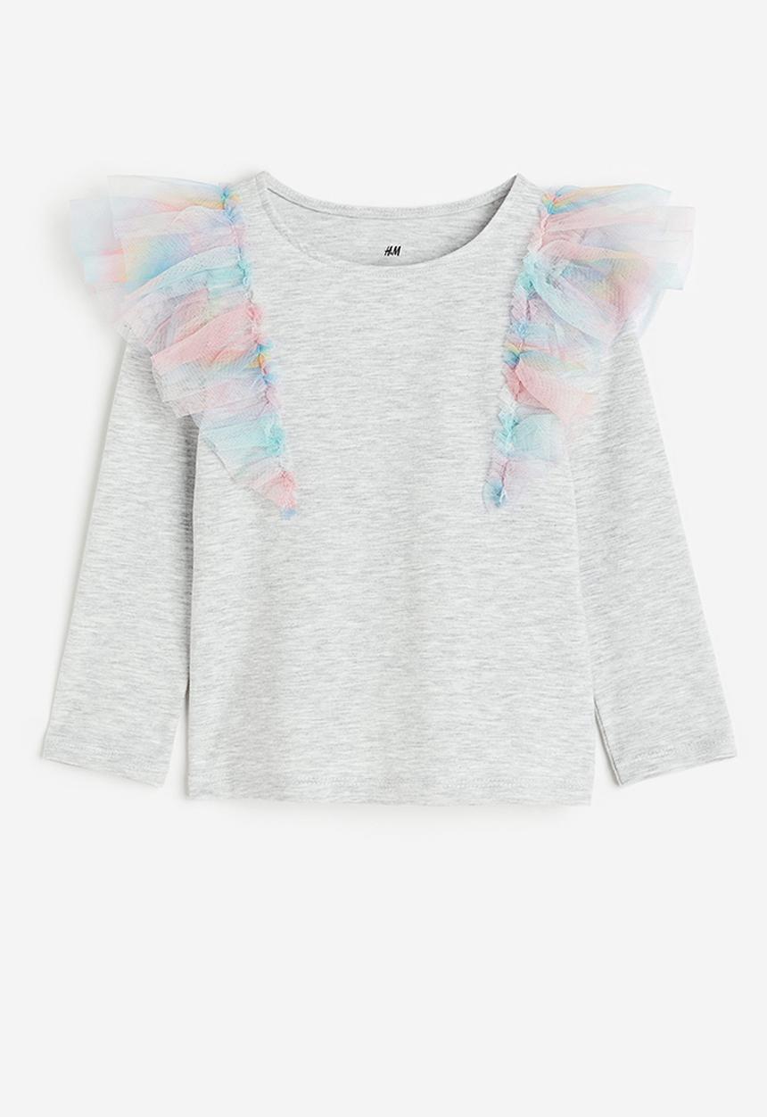 H&M - Flounce-trimmed top - light grey marl 