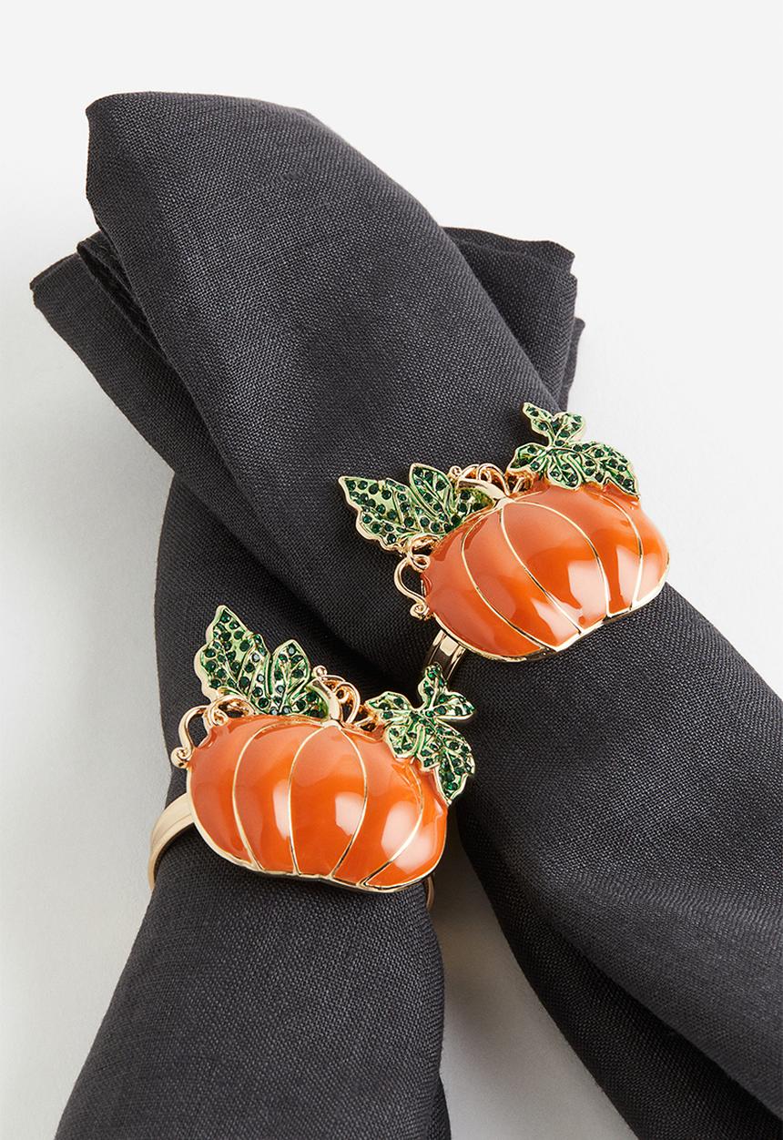 H&M - 2 pack pumpkin-detail napkin rings - orange,multi