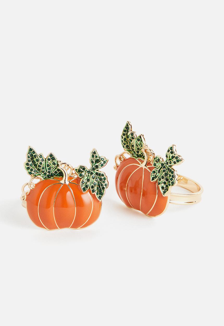 H&M - 2 pack pumpkin-detail napkin rings - orange,multi