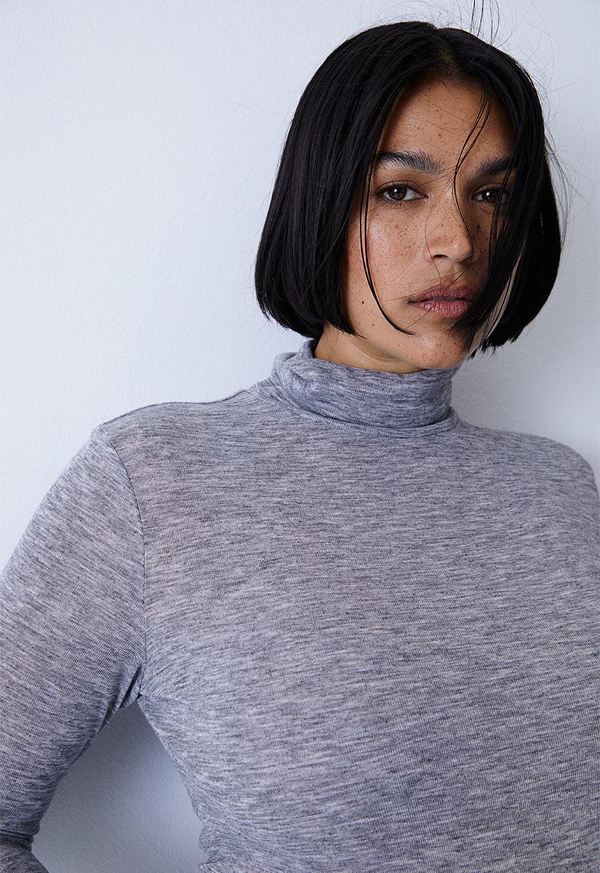 H&M - Polo-neck top - grey marl