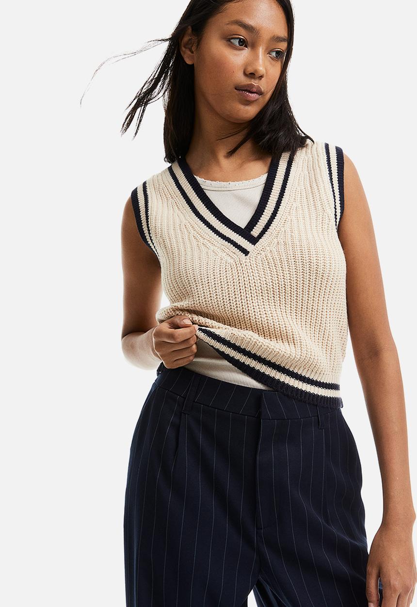 H&M - Rib-knit sweater vest - beige & black
