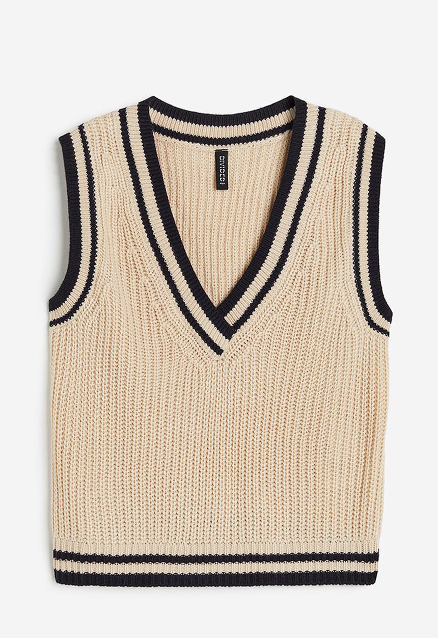 H&M - Rib-knit sweater vest - beige & black