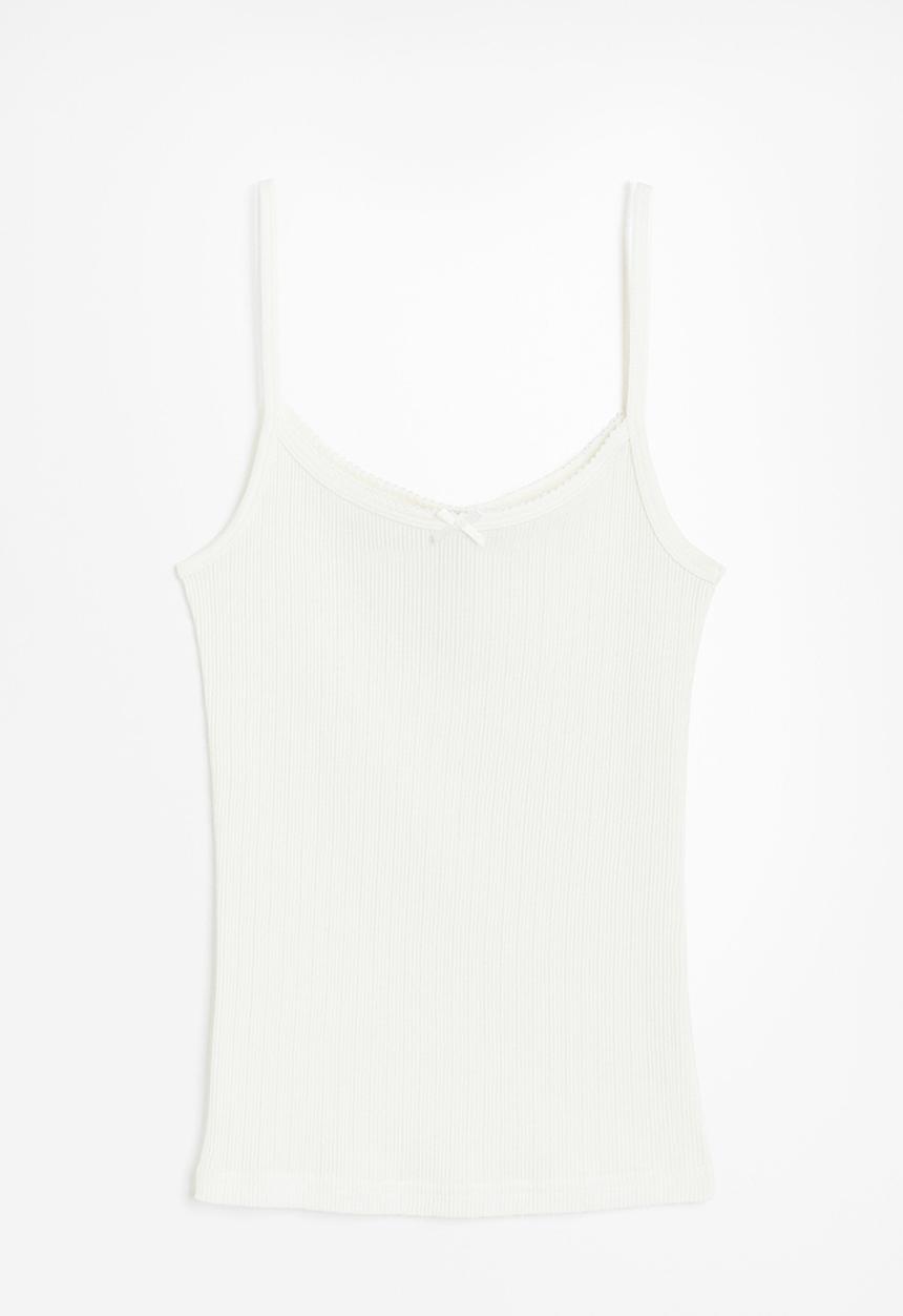H&M - Picot-trimmed strappy top - cream