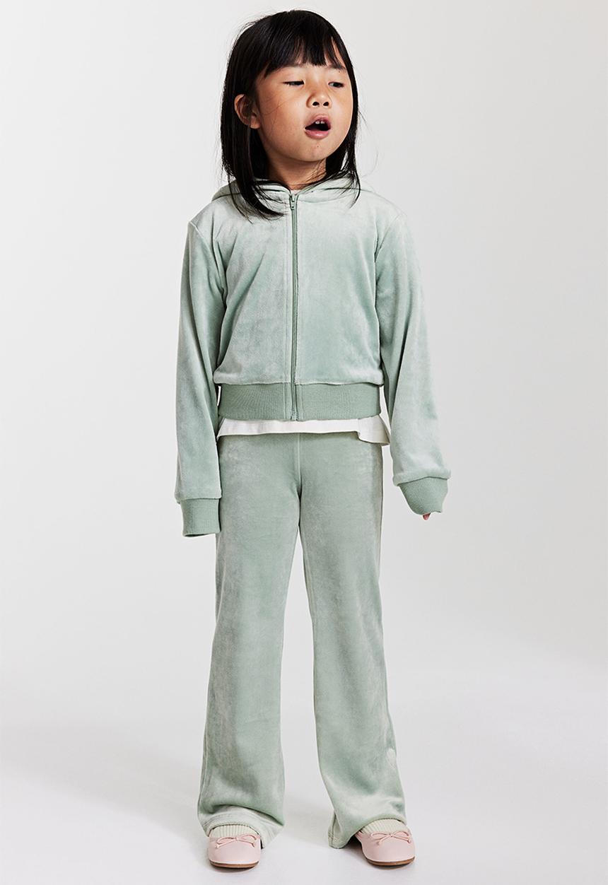 H&M - Flared velour leggings - light sage green