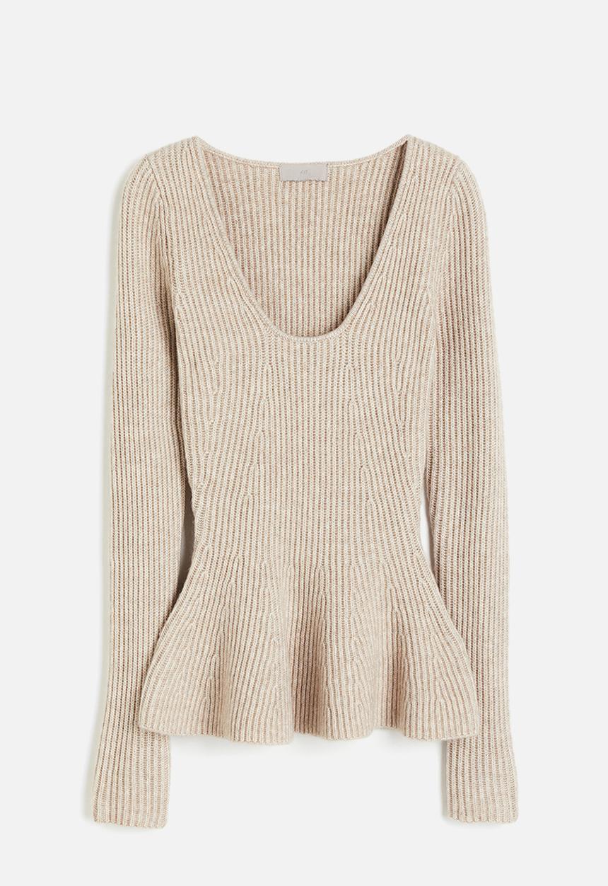 H&M - Rib-knit peplum top - beige