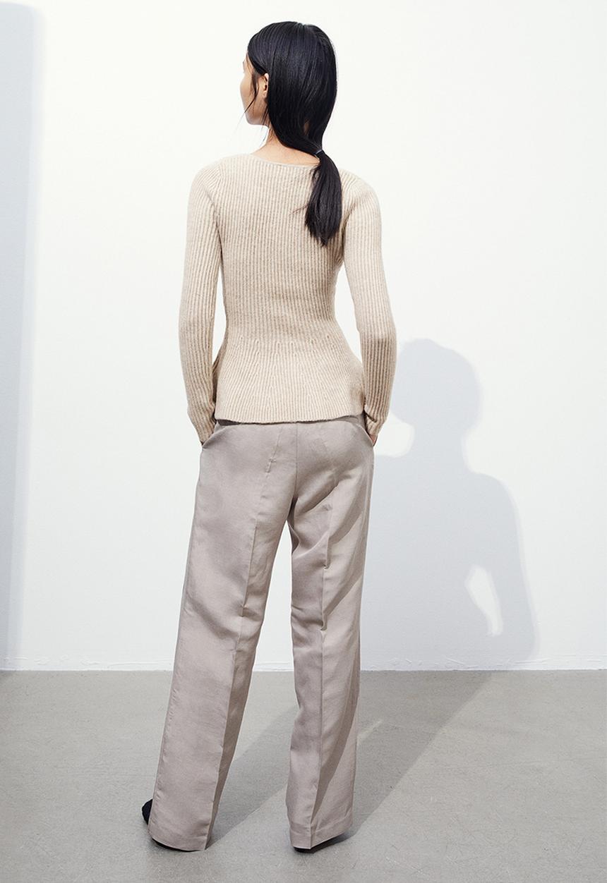 H&M - Rib-knit peplum top - beige