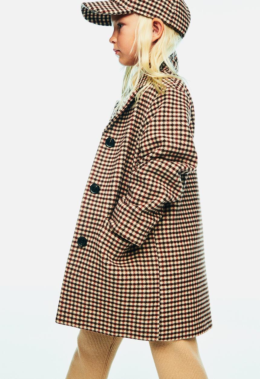 H&M - Felted coat - light beige & checked