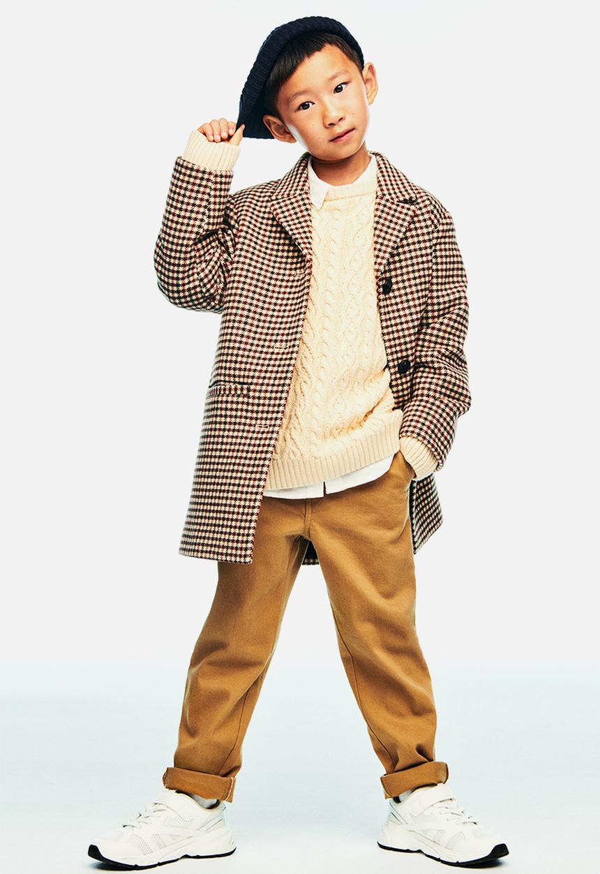 H&M - Felted coat - light beige & checked